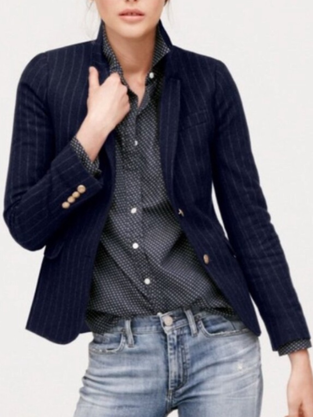 J. Crew School Boy Navy Pinstripe Wool Blazer with Gold Buttons